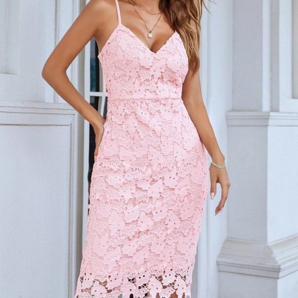 Lace Cami Bodycon Midi dress Pink - Picture 6 of 7